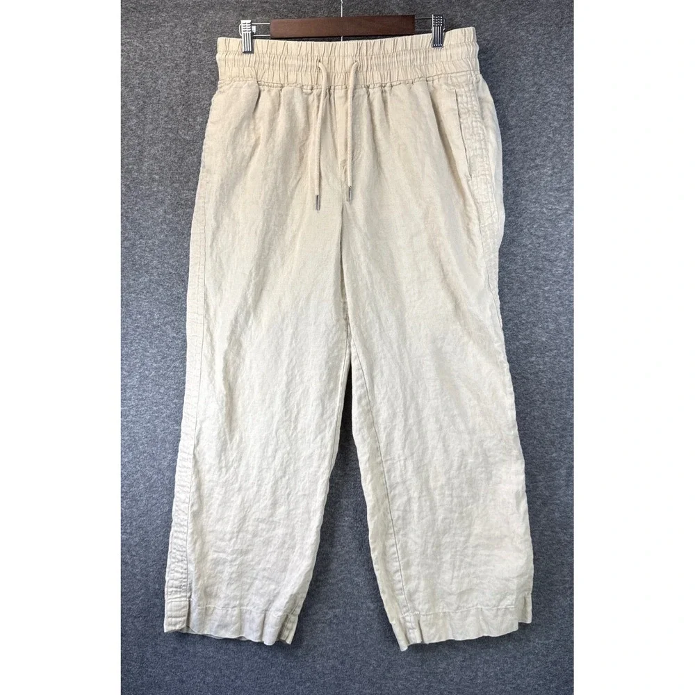 Quince Wide Leg Pants Womens L Driftwood Resort 100% European Linen Smocked Chic